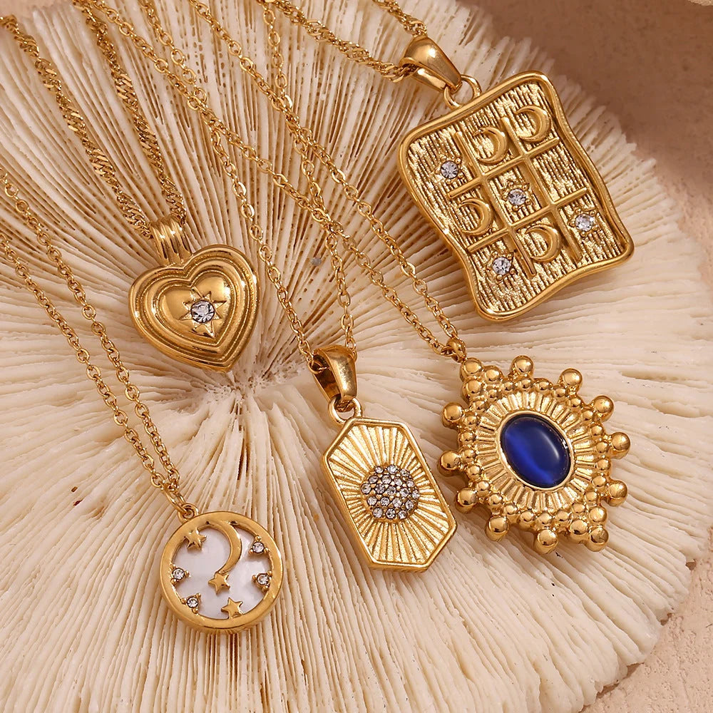 Fashion Ellipse Quadrilateral Round Geometric Stainless Steel 18K Gold Plated Necklaces