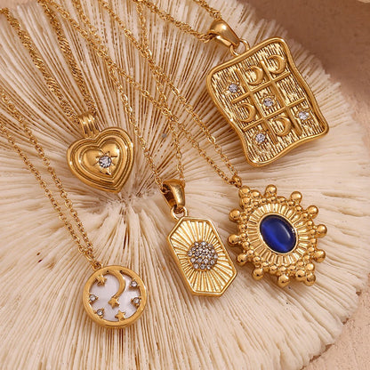 Fashion Ellipse Quadrilateral Round Geometric Stainless Steel 18K Gold Plated Necklaces