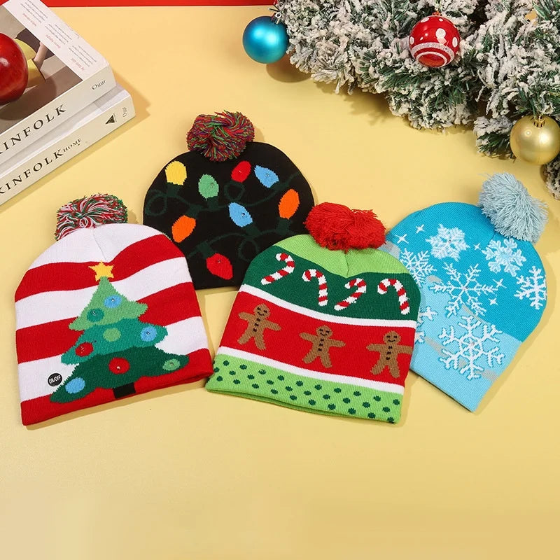 Christmas Decoration Knitted Christmas Hat LED Light Cap Adult And Children Cartoon Glowing Christmas Hat Christmas Hat For The Elderly