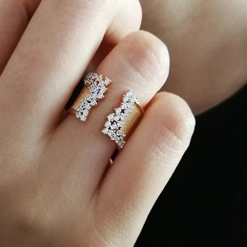 Fashion Irregular Copper Inlay Zircon Open Ring 1 Piece