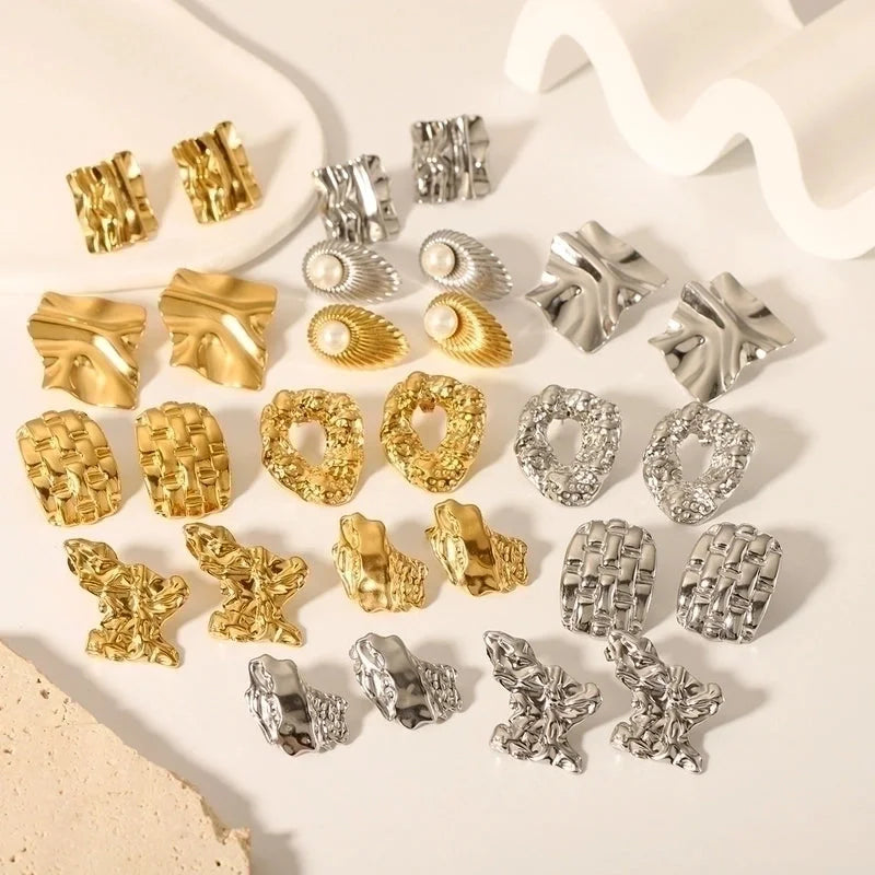 1 Pair Minimalist Irregular Plating Hollow Out Inlay 304 Stainless Steel Pearl 18K Gold Plated Ear Studs