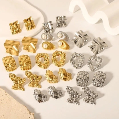 1 Pair Minimalist Irregular Plating Hollow Out Inlay 304 Stainless Steel Pearl 18K Gold Plated Ear Studs