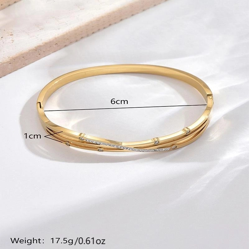 Luxurious French Style Life Tree 304 Stainless Steel 14K Gold Plated Rhinestones Bangle In Bulk