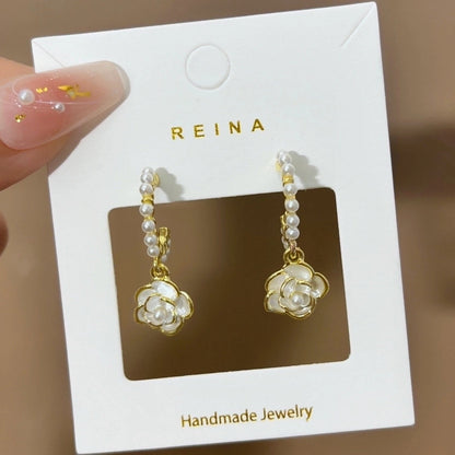 1 Pair Fashion Leaf Flower Bow Knot Imitation Pearl Alloy Rhinestones Earrings