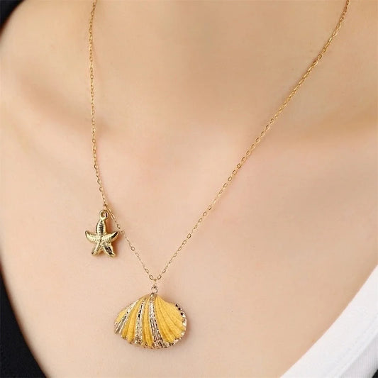 Minimalist Classic Style Shell 304 Stainless Steel Patchwork Inlaid Shell Pendant Necklace