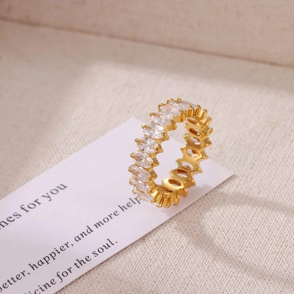 Luxurious Commute Shiny Geometric 304 Stainless Steel Zircon White Gold Plated Gold Plated Hollow Out Inlay Stainless Steel Rings