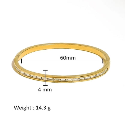 Minimalist Shiny Solid Color 316L Stainless Steel 18K Gold Plated Zircon Bangle In Bulk