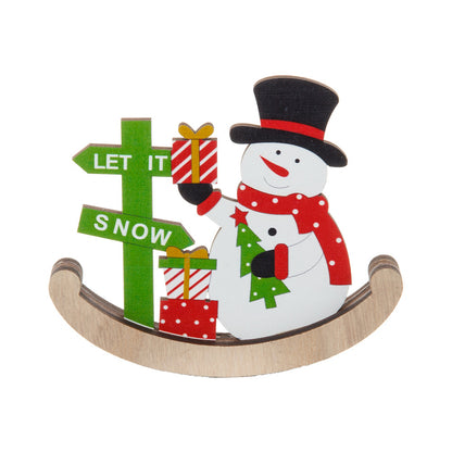 2 Pieces Christmas Wooden Tumbler Snowman Ornament Santa Claus Decoration Holiday Scene Decor