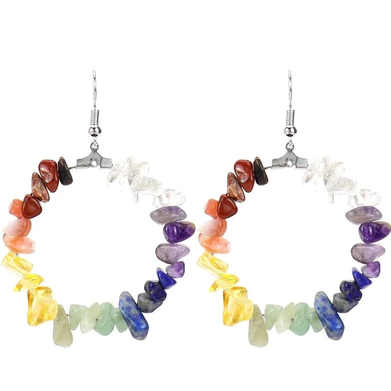 2 Pieces Ig Style Irregular Circle Beaded Plating Alloy Natural Stone Drop Earrings