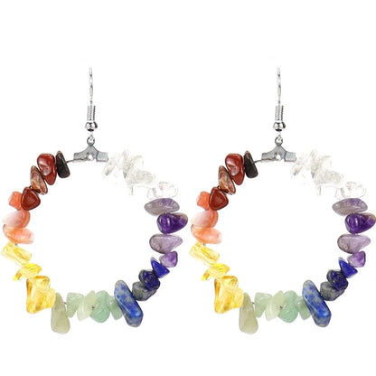2 Pieces Ig Style Irregular Circle Beaded Plating Alloy Natural Stone Drop Earrings