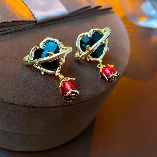 1 Pair Minimalist Flower Copper Enamel Rhinestones Drop Earrings Ear Studs