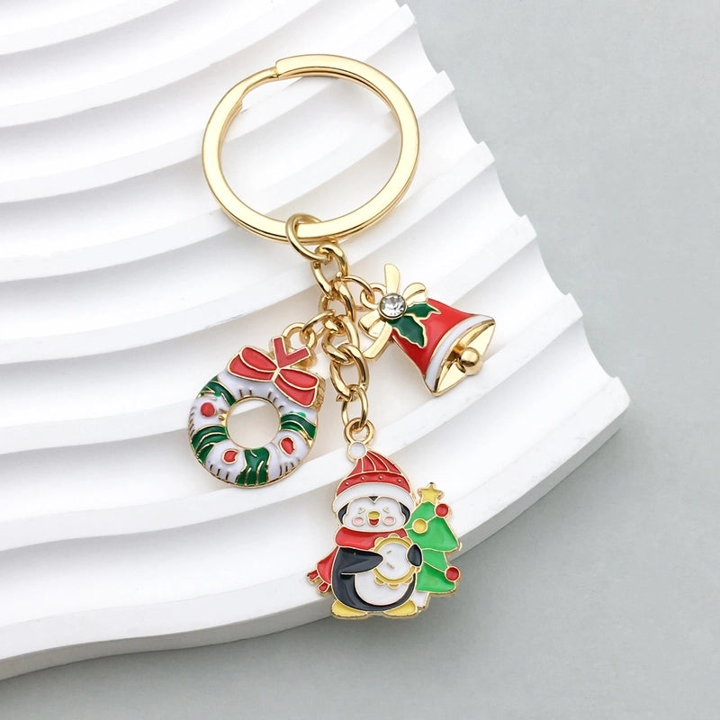 Cute Christmas Tree Santa Claus Snowman Zinc Alloy Enamel Christmas Bag Pendant Keychain