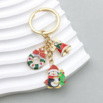 Cute Christmas Tree Santa Claus Snowman Zinc Alloy Enamel Christmas Bag Pendant Keychain