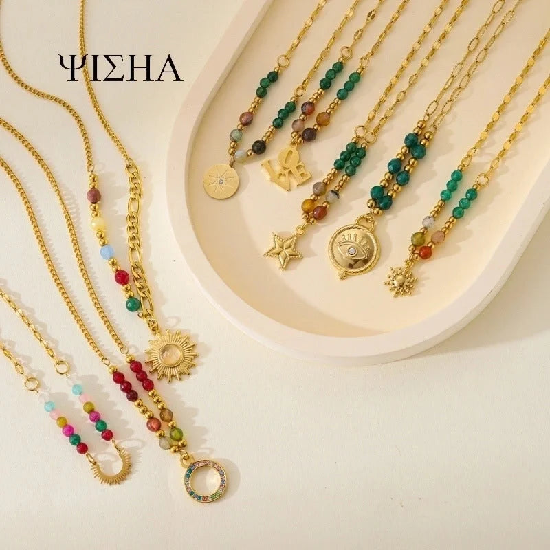 304 Stainless Steel 18K Gold Plated Casual Minimalist Cross Star Zircon Pendant Necklace