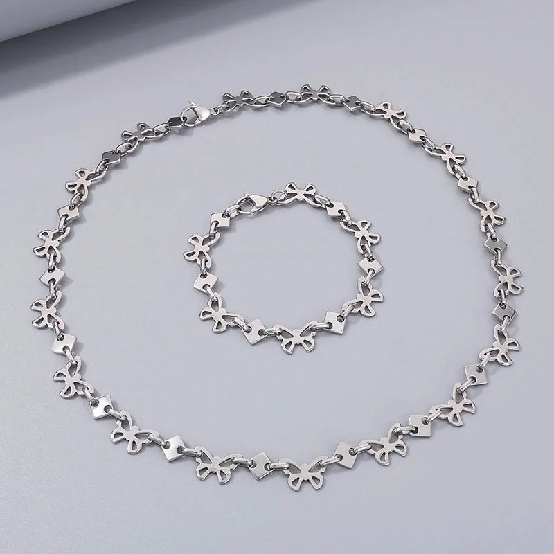 Minimalist Butterfly 304 Stainless Steel 18K Gold Plated Bracelets Necklace