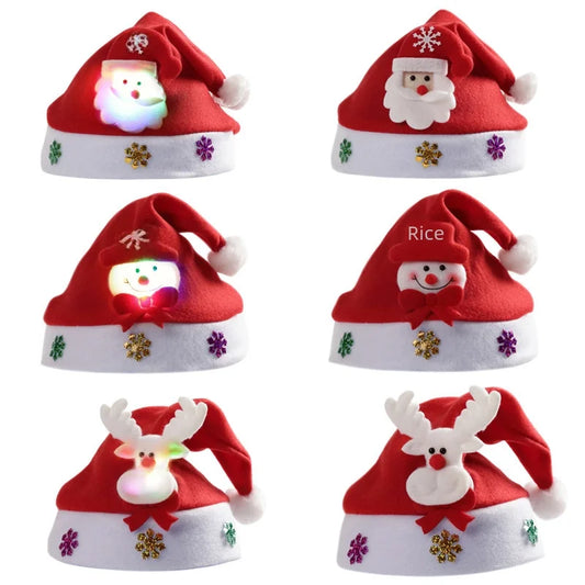 Creative Christmas Decorations Luminous Christmas Brushed Cloth Children's Hat Christmas Gift Cartoon Christmas Hat