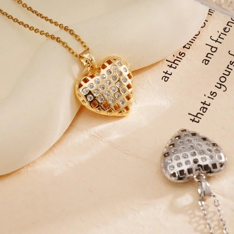 Minimalist Heart Shape 304 Stainless Steel Copper Zircon Gold Plated Plating Inlay Pendant Necklace