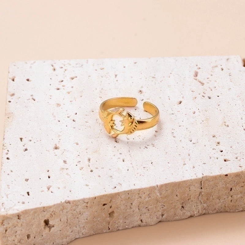 INS Style Leaf 304 Stainless Steel Plating Hollow Out Open Ring