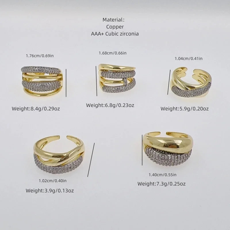 Copper 18K Gold Plated Inlay Geometric Zircon Open Rings