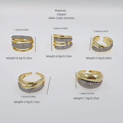 Copper 18K Gold Plated Inlay Geometric Zircon Open Rings