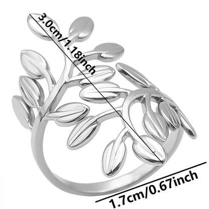 Elegant Minimalist Leaf 304 Stainless Steel 18K Gold Plated Plating Open Rings