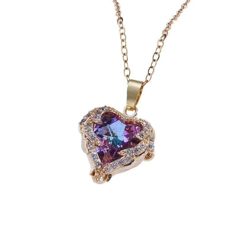 Titanium Steel Copper Plating Heart Shape Flower Umbrella Pendant Necklace