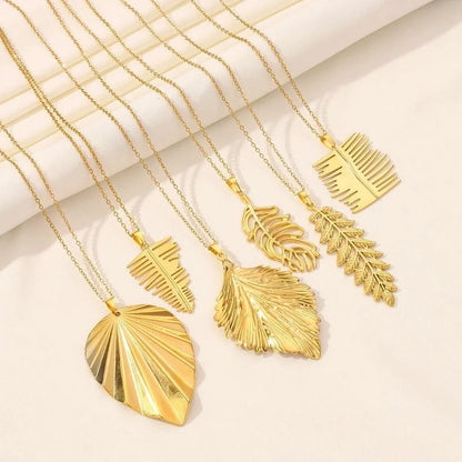 Minimalist Leaves 304 Stainless Steel Chain Pendant Necklace