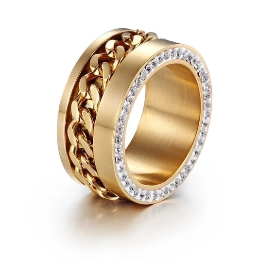 Fashion Geometric Titanium Steel Rhinestones 18K Gold Plated Plating Rings