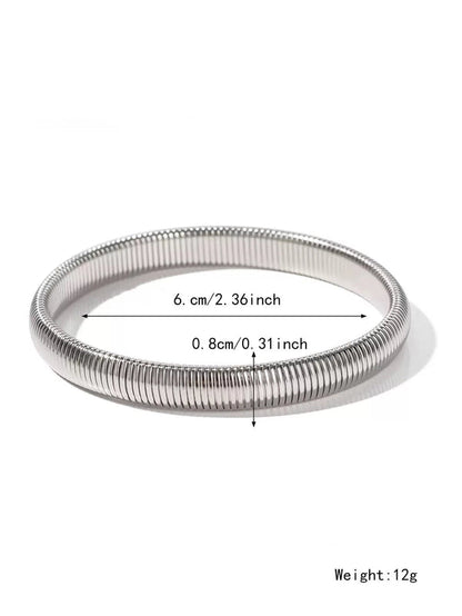 Thick Popular Jewelry Elastic Wide Titanium Steel Bracelet Female Light Luxury Niche Exaggerated Metal Vertical Stripe Ring