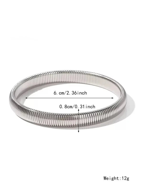 Thick Popular Jewelry Elastic Wide Titanium Steel Bracelet Female Light Luxury Niche Exaggerated Metal Vertical Stripe Ring