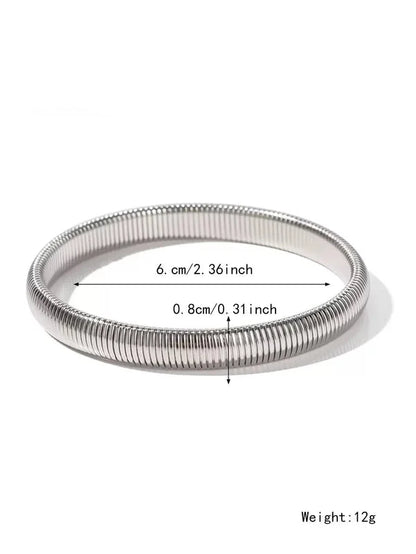 Thick Popular Jewelry Elastic Wide Titanium Steel Bracelet Female Light Luxury Niche Exaggerated Metal Vertical Stripe Ring