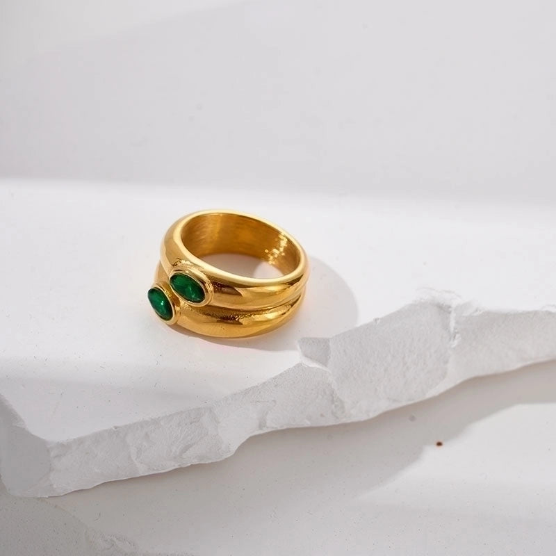 304 Stainless Steel 14K Gold Plated Vacation Plating Inlay Round Zircon Rings