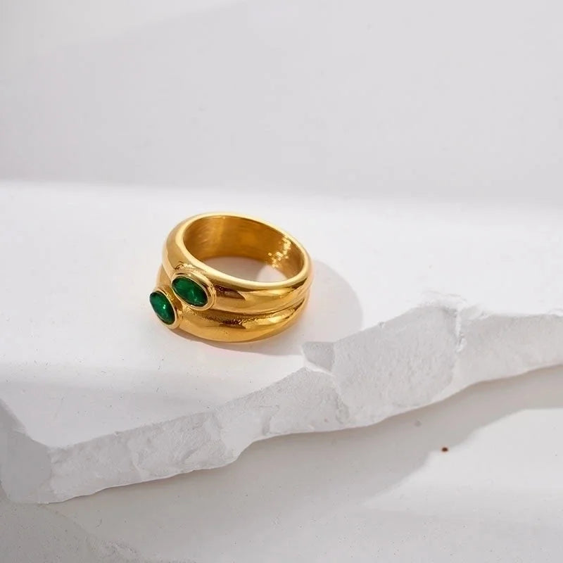 304 Stainless Steel 14K Gold Plated Vacation Plating Inlay Round Zircon Rings