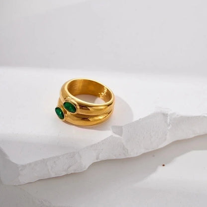 304 Stainless Steel 14K Gold Plated Vacation Plating Inlay Round Zircon Rings