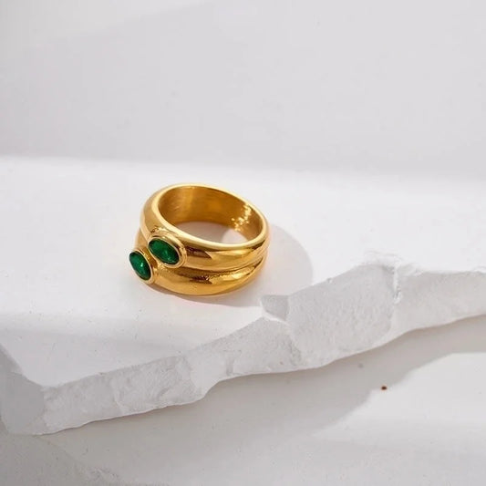 304 Stainless Steel 14K Gold Plated Vacation Plating Inlay Round Zircon Rings