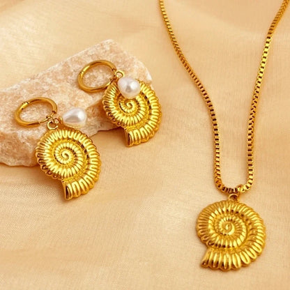 Retro Shell 201 Stainless Steel Gold Plated Plating Jewelry Set