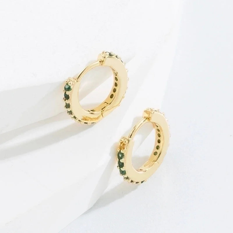 Minimalist O-shape Inlaid Zircon Copper Gold Plated Earrings