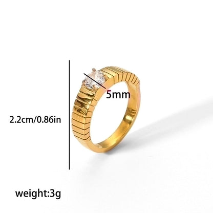 304 Stainless Steel Retro Polishing Plating Circle Zircon Rings