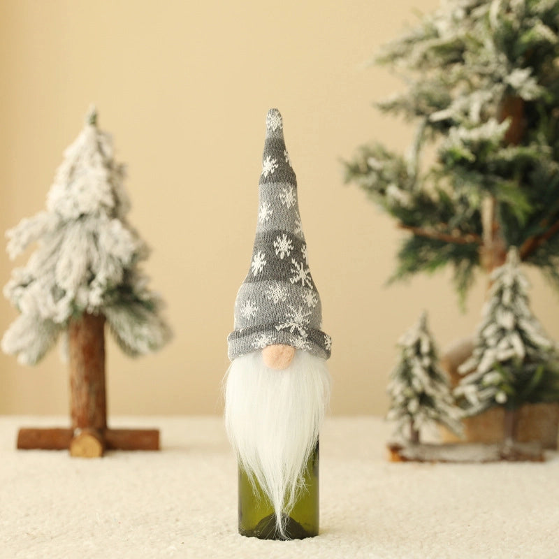 Cross-border New Christmas Decorations Knitted Hat Forest Man Wine Bottle Cover Faceless Doll Wine Cover Red Wine Bottle Decoration