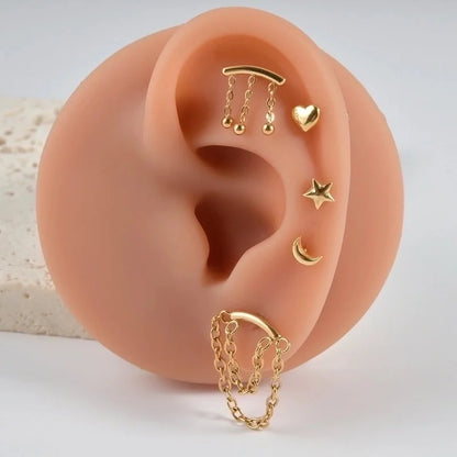 2 Pieces Lip Rings Casual Hawaiian Tropical Star Moon 304 Stainless Steel 18K Gold Plated Ear Cartilage Rings & Studs