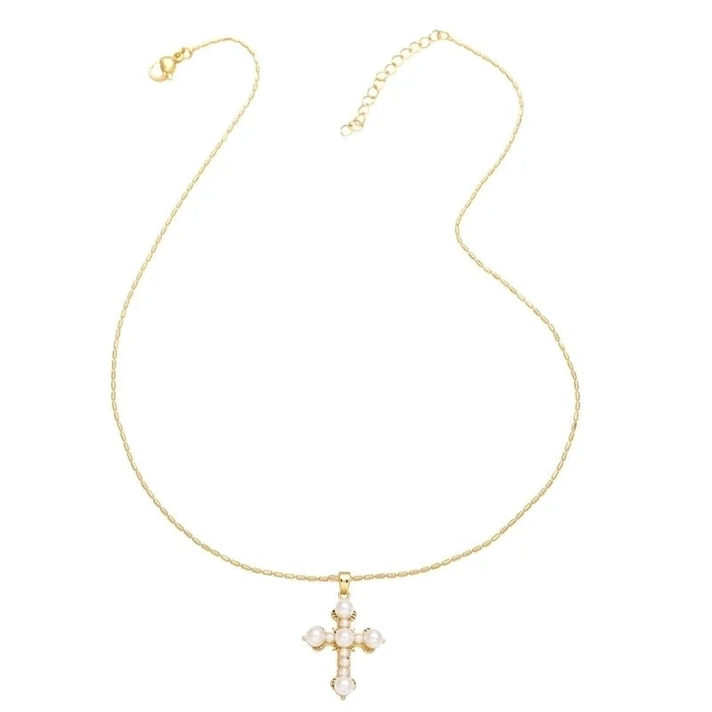 Copper Bamboo Necklace 18K Gold Plated Plating Inlaid Shell Cross Virgin Mary Pendant Necklace
