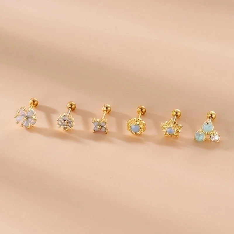 1 Piece Ear Cartilage Rings & Studs Fashion Star Flower 316L Stainless Steel Copper Inlaid Zircon