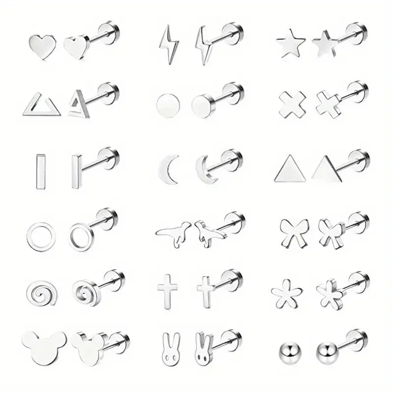 1 Pair Minimalist Pentagram Animal Moon 304 Stainless Steel 18K Gold Plated Ear Studs