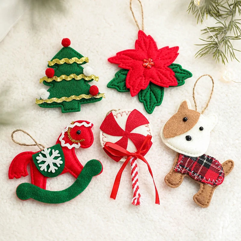 Christmas Cartoon Style Minimalist Christmas Tree Floral Cloth Holiday Daily Selfie Hanging Ornaments Decorations Hanging Ornaments