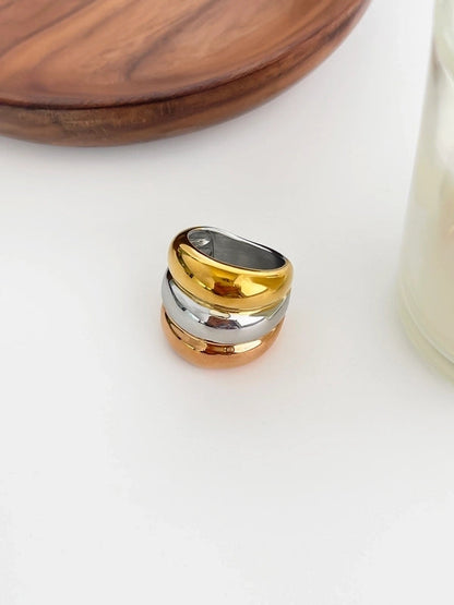 Nordic Style Exaggerated Color Block 316 Stainless Steel 18K Gold Plated Irregular Rings