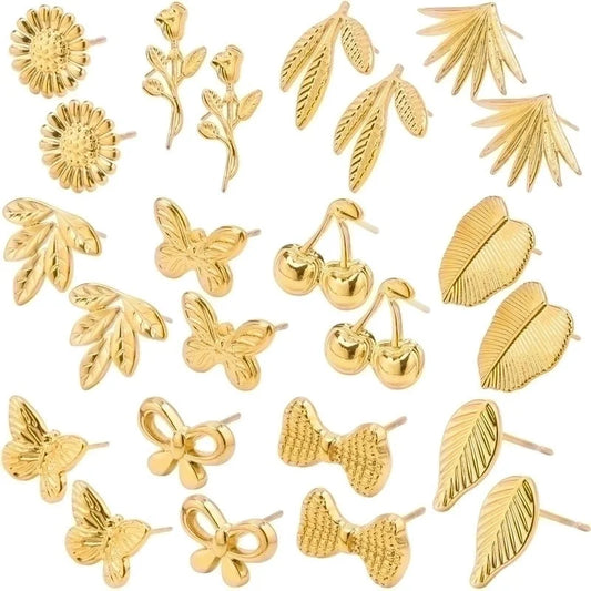 1 Pair Minimalist Flower Butterfly Plating 304 Stainless Steel 18K Gold Plated Ear Studs