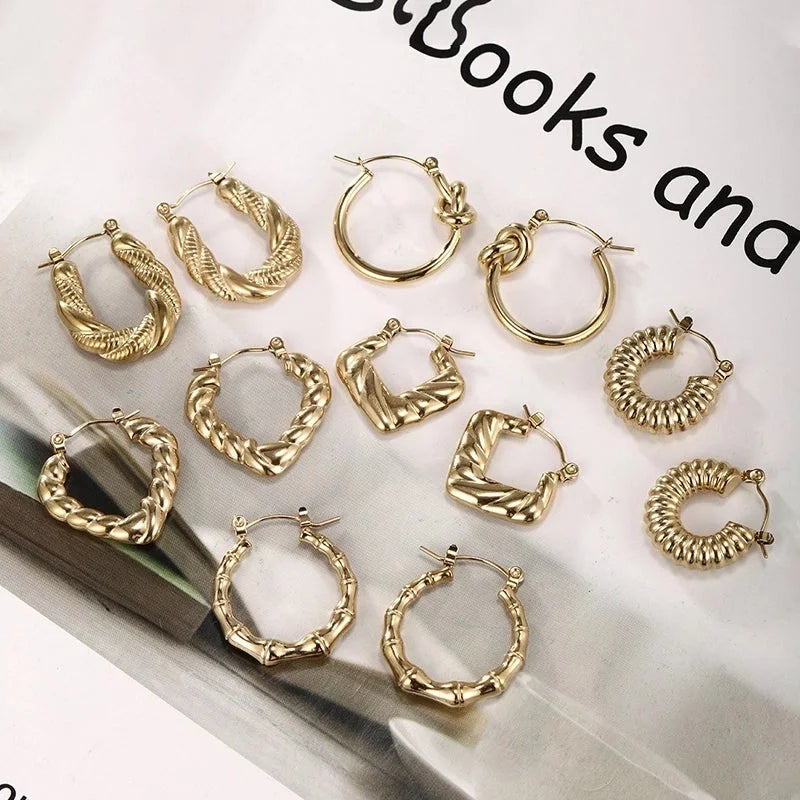 2 Pieces Retro XUPING Minimalist Geometric Knot Plating 304 Stainless Steel 18K Gold Plated Earrings