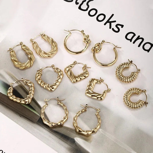 2 Pieces Retro XUPING Minimalist Geometric Knot Plating 304 Stainless Steel 18K Gold Plated Earrings