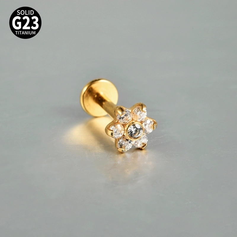 2 Pieces 3 Pieces Lip Rings Casual Elegant Vacation Triangle Flower G23 Titanium Zircon Zircon 18K Gold Plated Lip Rings Ear Cartilage Rings & Studs