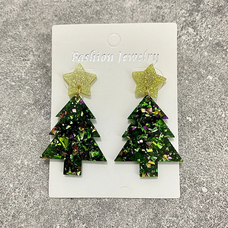 1 Pair Elegant Lady Christmas Tree Star Arylic Drop Earrings